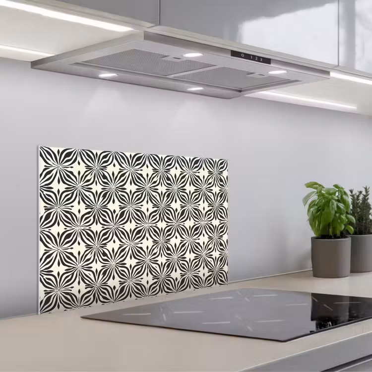 Grafisch - Patroon - Zwart keuken achterwand spatscherm klein 900 -3d_schuin