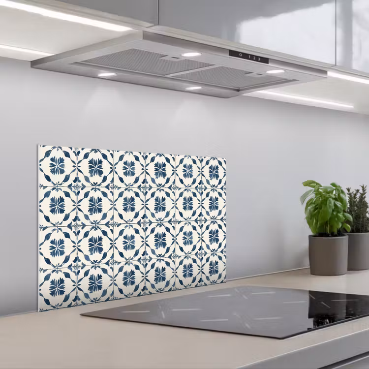 Grafisch - Tegel - Blauw keuken achterwand spatscherm klein 900 -3d_schuin