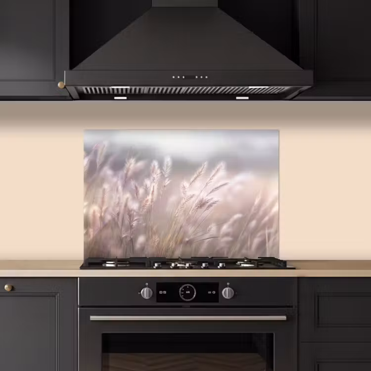 Graspluimen - Wind - Beige - Mistig keuken achterwand spatscherm klein -sfeer1