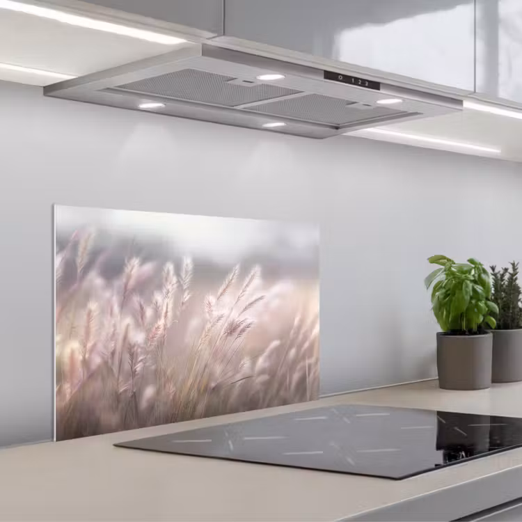 Graspluimen - Wind - Beige - Mistig keuken achterwand spatscherm klein -3d_schuin