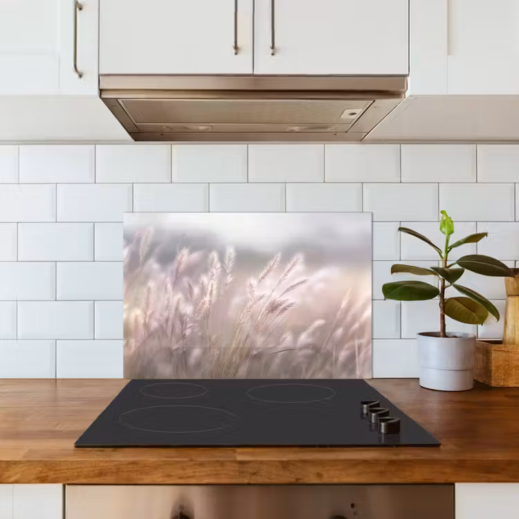 Graspluimen - Wind - Beige - Mistig keuken achterwand spatscherm klein -sfeer2
