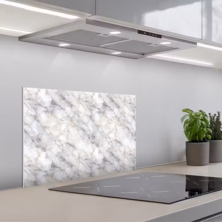 Grijs - Marmer - Gedetailleerd keuken achterwand spatscherm klein 900 -3d_schuin