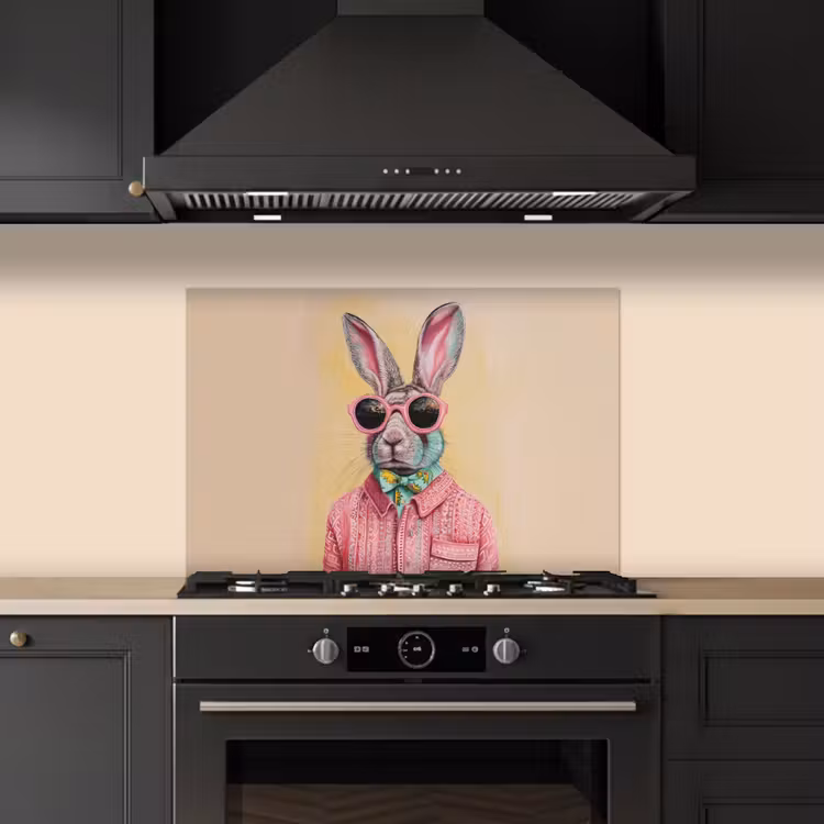 Grijs - Konijn - Blouse - Strik keuken achterwand spatscherm klein -sfeer1