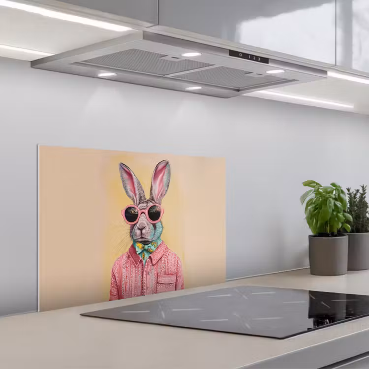 Grijs - Konijn - Blouse - Strik keuken achterwand spatscherm klein -3d_schuin