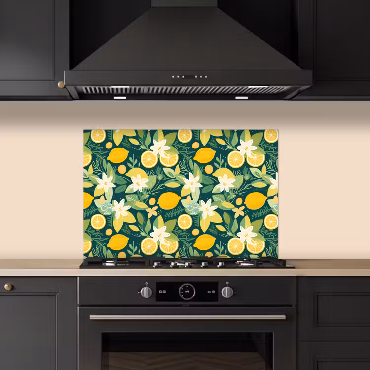 Groen - Bloemen - Citroenpartjes keuken achterwand spatscherm klein 900 -sfeer1