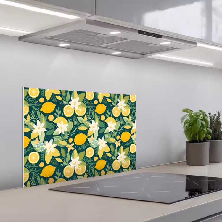 Groen - Bloemen - Citroenpartjes keuken achterwand spatscherm klein 900 -3d_schuin