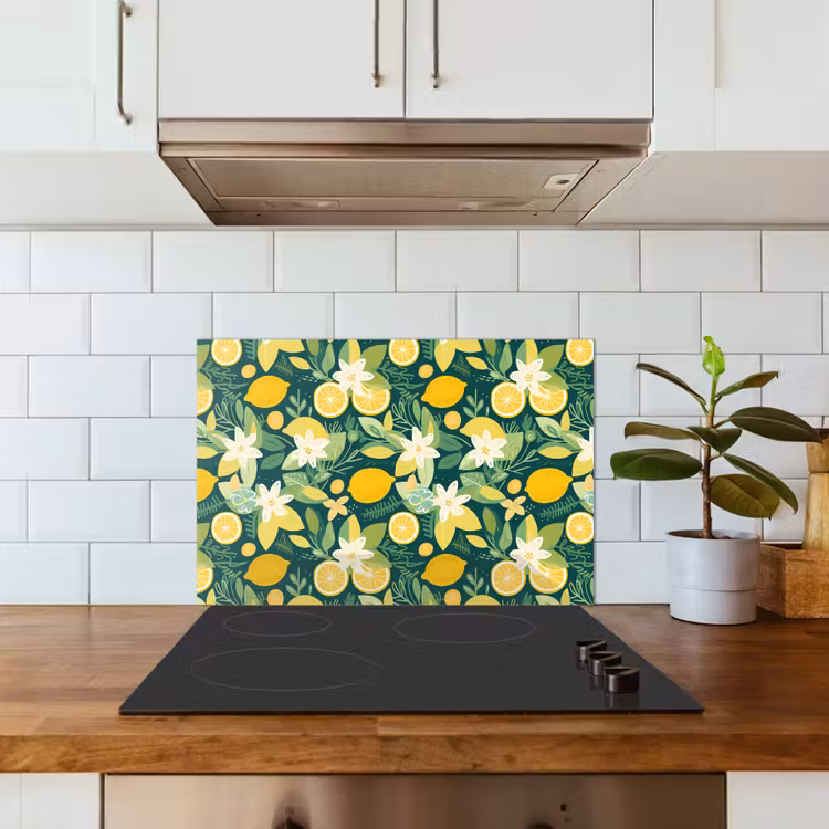 Groen - Bloemen - Citroenpartjes keuken achterwand spatscherm klein 900 -sfeer2