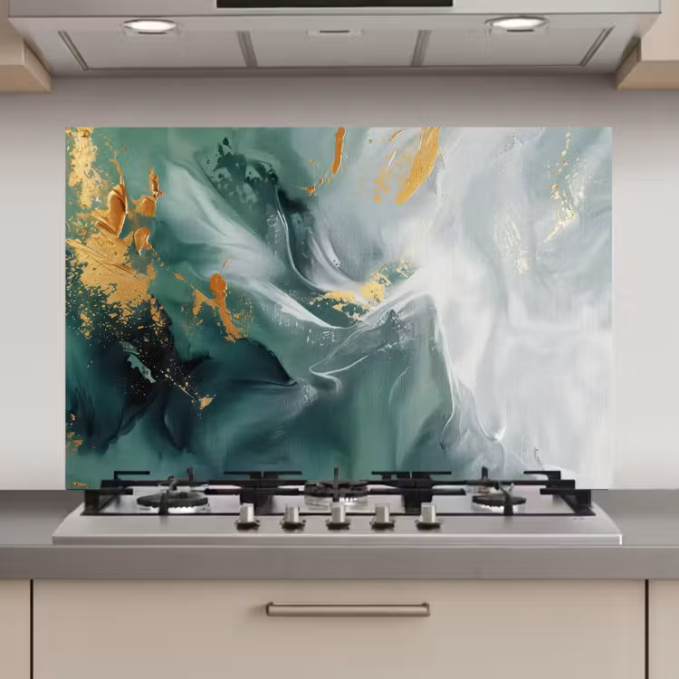 Groen - Modern - Marmer - Abstract keuken achterwand spatscherm klein -3d_website