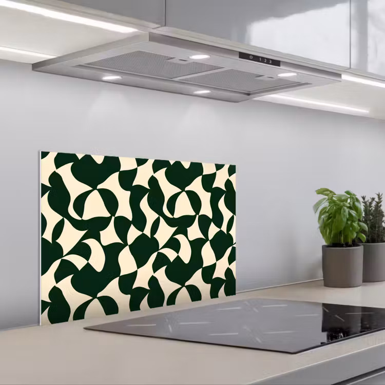 Groen - Organische vlakken - Crème keuken achterwand spatscherm klein 900 -3d_schuin