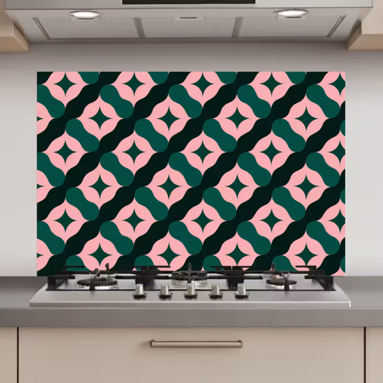 Groen - Roze - Retro - Sterren keuken achterwand spatscherm klein 900 -3d_website
