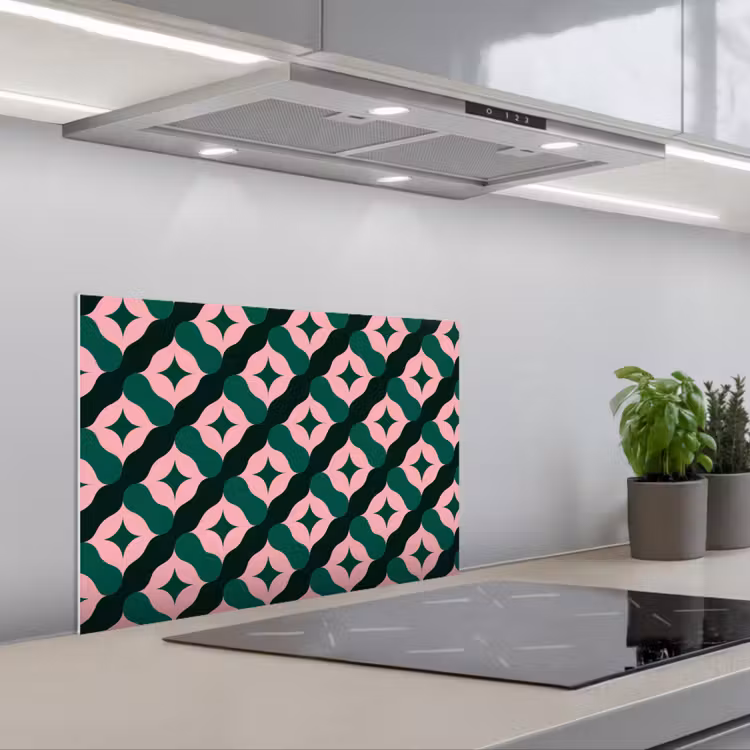 Groen - Roze - Retro - Sterren keuken achterwand spatscherm klein 900 -3d_schuin