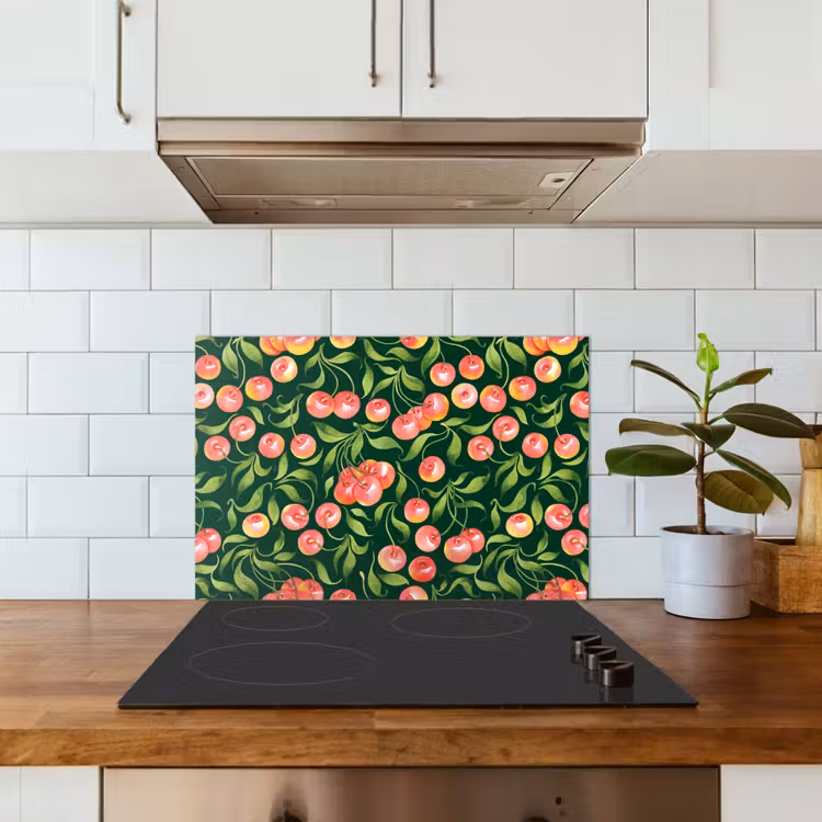Groen - Rood - Kersen - Bladeren keuken achterwand spatscherm klein 900 -sfeer2