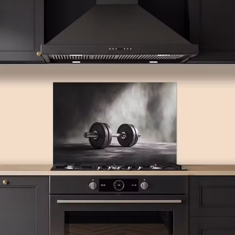 Halter - Gewichten - Zwart keuken achterwand spatscherm klein -sfeer1