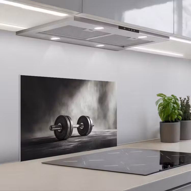 Halter - Gewichten - Zwart keuken achterwand spatscherm klein -3d_schuin