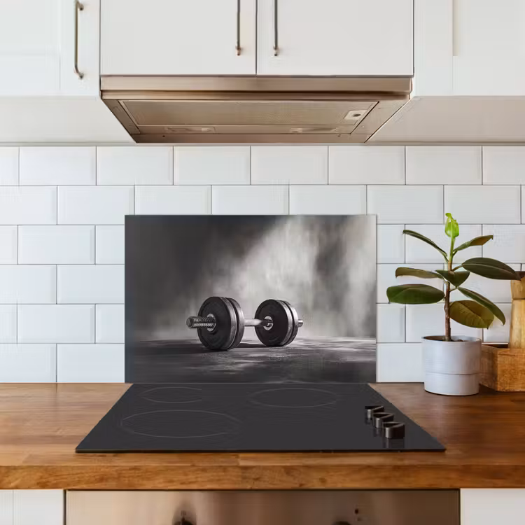 Halter - Gewichten - Zwart keuken achterwand spatscherm klein -sfeer2