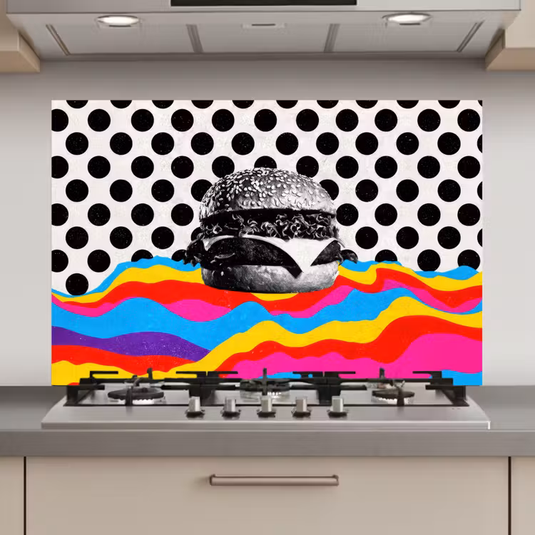 Hamburger - Stippen - Golven - Kleuren keuken achterwand spatscherm klein -3d_website
