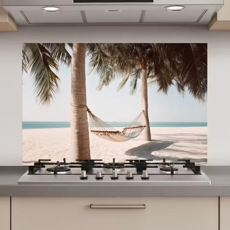 Hangmat - Palmbomen - Strand - Zee keuken achterwand spatscherm klein -3d_website