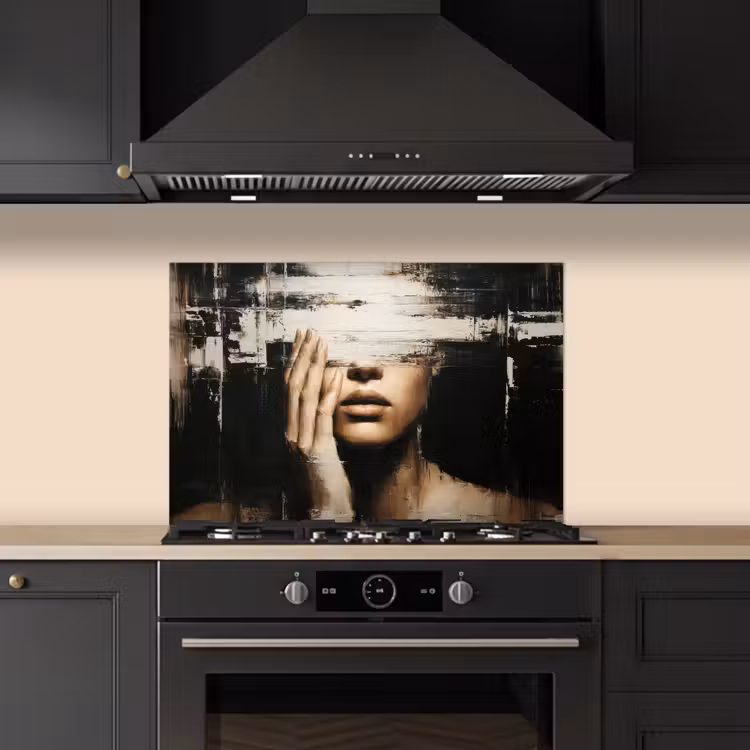 Hand - Gezicht - Strepen - Abstract keuken achterwand spatscherm klein -sfeer1
