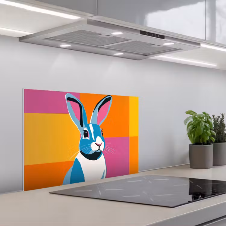 Haas - Kleurvakken - Oren - Roze keuken achterwand spatscherm klein -3d_schuin
