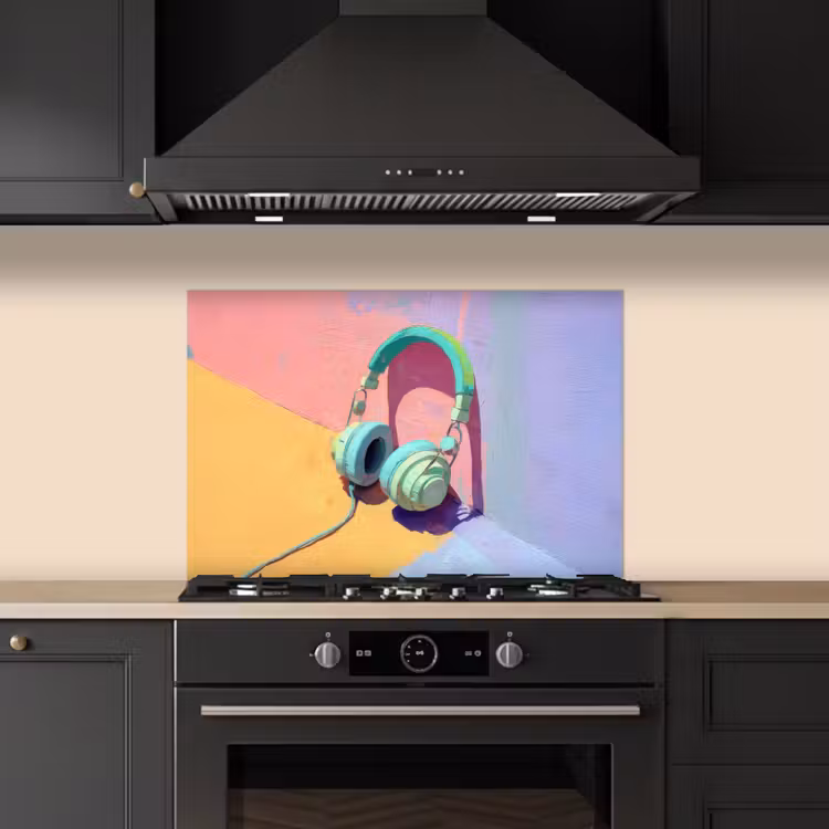 Koptelefoon - Mintgroen - Draad keuken achterwand spatscherm klein -sfeer1