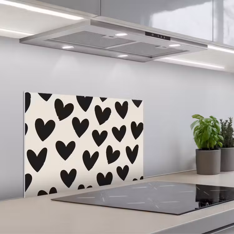 Hartjes - Zwart - Beige keuken achterwand spatscherm klein -3d_schuin