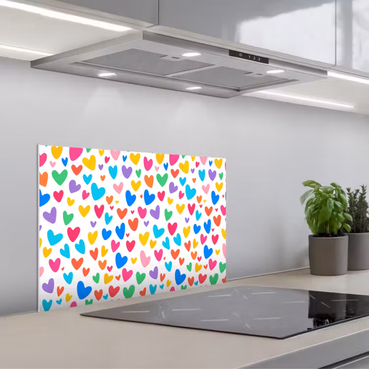 Hartjes - Kleurrijk - Patroon - Levendig keuken achterwand spatscherm klein -3d_schuin