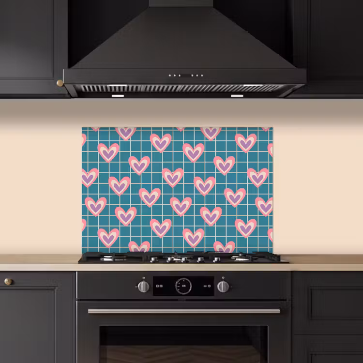 Hartjes - Raster - Patroon - Blauw keuken achterwand spatscherm klein 900 -sfeer1