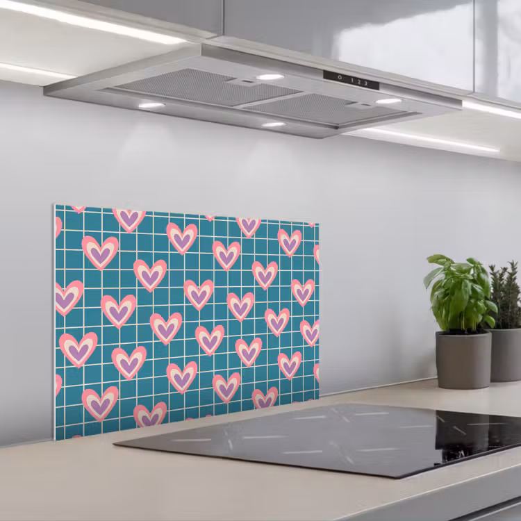 Hartjes - Raster - Patroon - Blauw keuken achterwand spatscherm klein 900 -3d_schuin