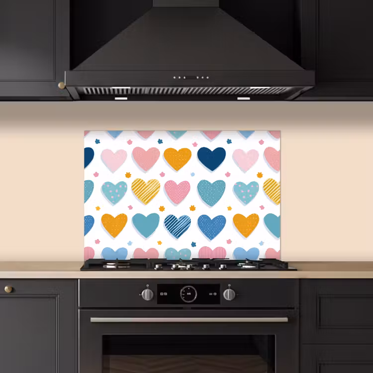 Hartjes - Pastel - Patroon keuken achterwand spatscherm klein -sfeer1