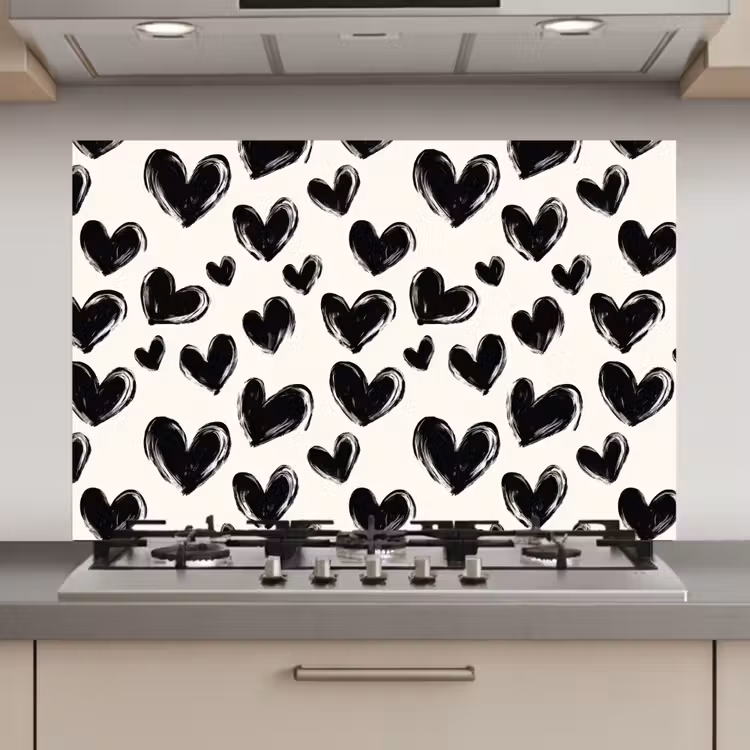 Hartjes - Patroon - Zwart keuken achterwand spatscherm klein 900 -3d_website