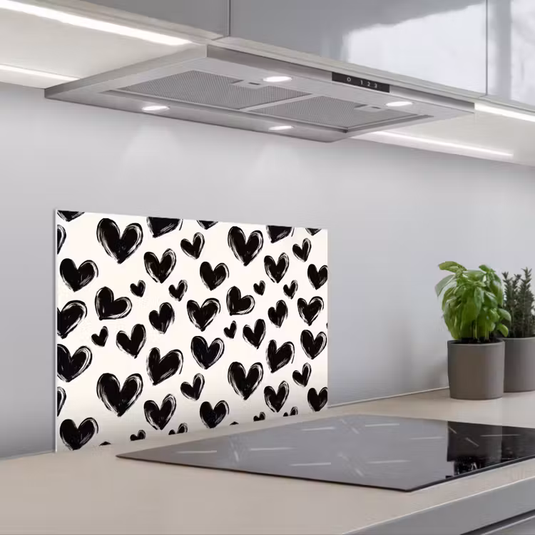 Hartjes - Patroon - Zwart keuken achterwand spatscherm klein 900 -3d_schuin