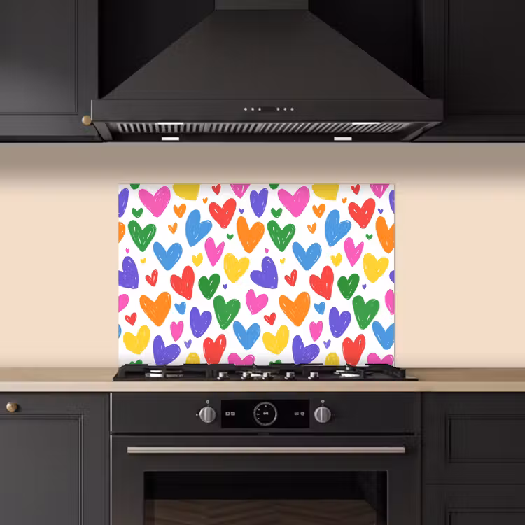 Hartjes - Patroon - Kleurrijk keuken achterwand spatscherm klein -sfeer1