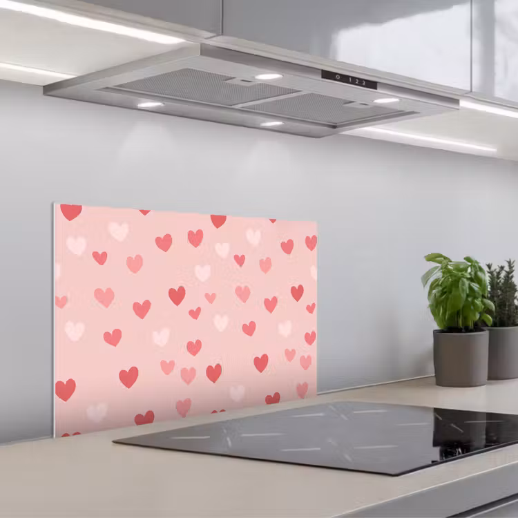 Hartjes - Patroon - Roze keuken achterwand spatscherm klein -3d_schuin