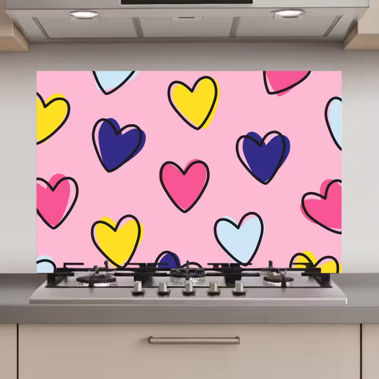 Hartjes - Valentijn - Patroon - Kleurrijk keuken achterwand spatscherm klein -3d_website
