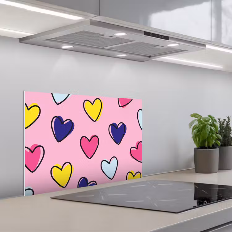 Hartjes - Valentijn - Patroon - Kleurrijk keuken achterwand spatscherm klein -3d_schuin