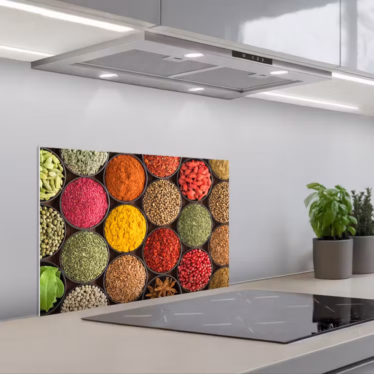Kruiden - Schaaltjes - Kleurrijk - Textuur keuken achterwand spatscherm klein -3d_schuin
