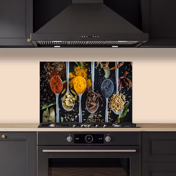 Kruiden - Lepel - Specerijen - Zwart - Keuken keuken achterwand spatscherm klein -sfeer1
