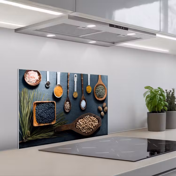 Kruiden - Lepels - Specerijen - Keuken keuken achterwand spatscherm klein -3d_schuin