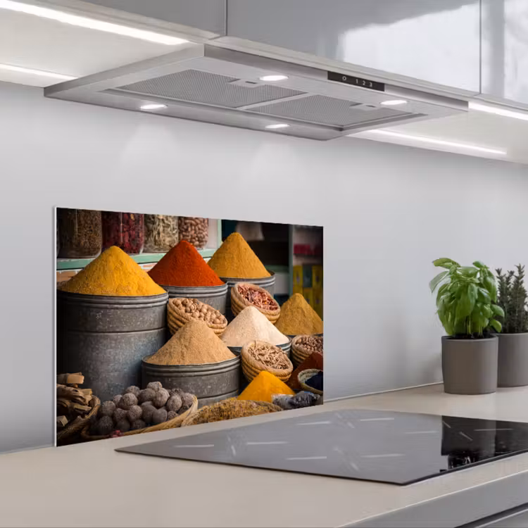 Kruiden - Ton - Specerijen - Geel - Bruin keuken achterwand spatscherm klein -3d_schuin