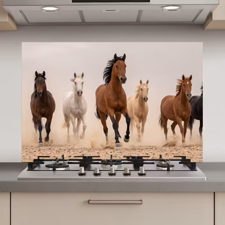 Kudde paarden - Stofwolk - Bruin - Zwart keuken achterwand spatscherm klein -3d_website