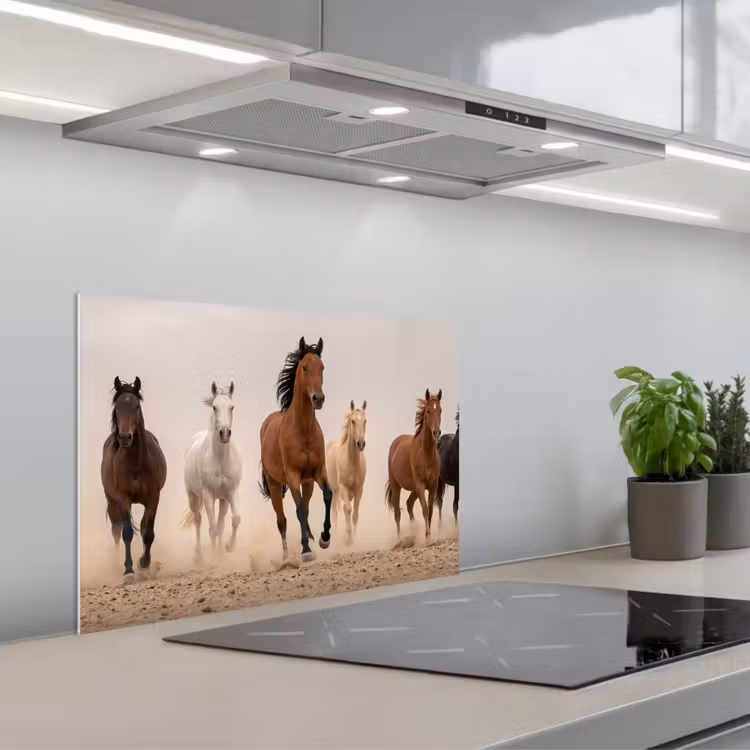 Kudde paarden - Stofwolk - Bruin - Zwart keuken achterwand spatscherm klein -3d_schuin