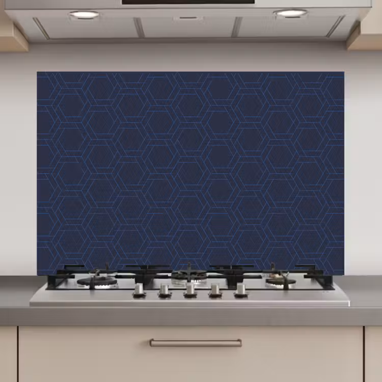 Hexagon - Patroon - Blauw keuken achterwand spatscherm klein 900 -3d_website