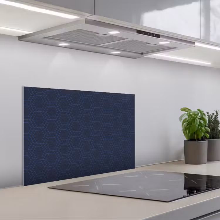 Hexagon - Patroon - Blauw keuken achterwand spatscherm klein 900 -3d_schuin