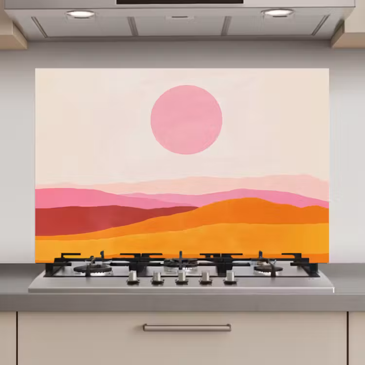 Heuvels - Oranje - Zon - Abstract keuken achterwand spatscherm klein -3d_website