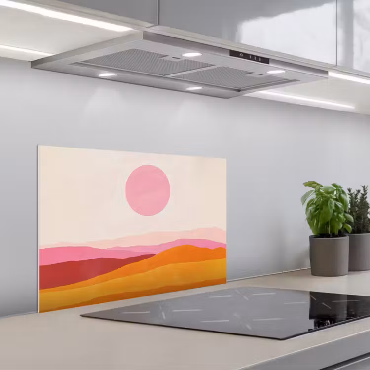 Heuvels - Oranje - Zon - Abstract keuken achterwand spatscherm klein -3d_schuin