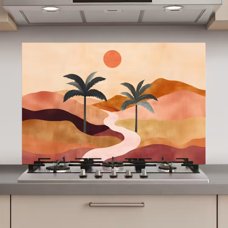 Heuvels - Palmbomen - Abstract keuken achterwand spatscherm klein -3d_website