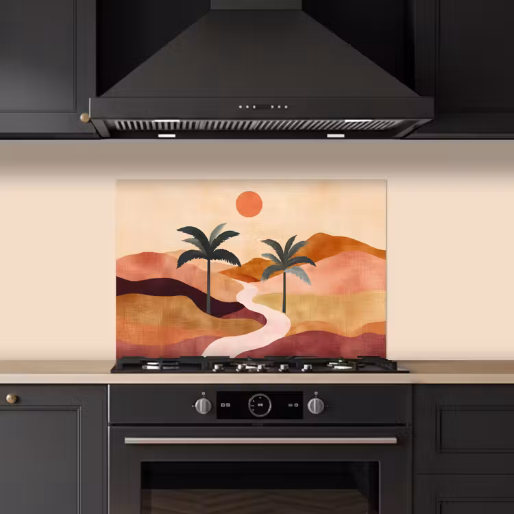Heuvels - Palmbomen - Abstract keuken achterwand spatscherm klein -sfeer1