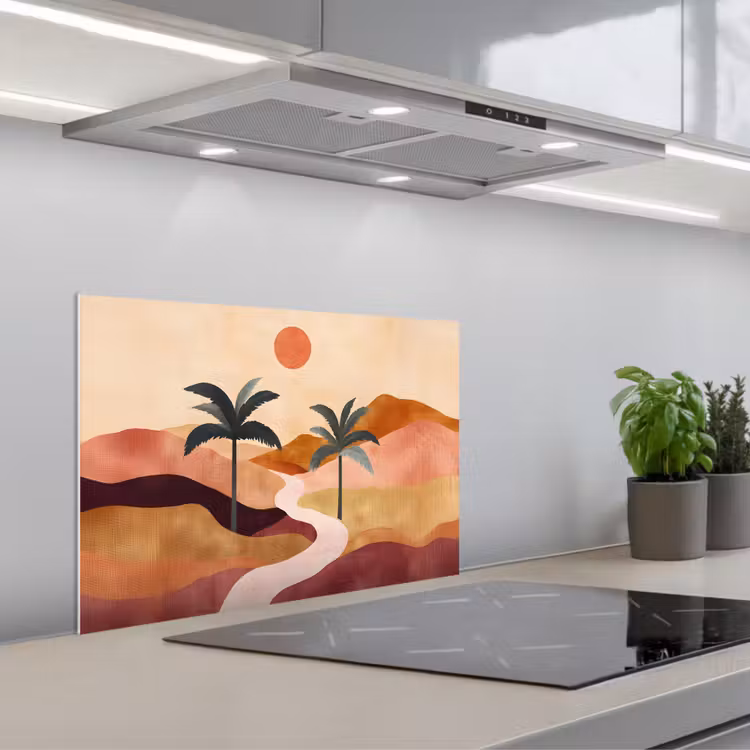 Heuvels - Palmbomen - Abstract keuken achterwand spatscherm klein -3d_schuin