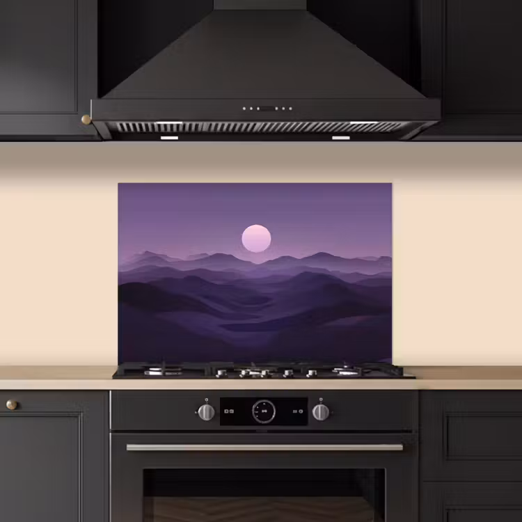 Heuvels - Paars - Mist - Zon keuken achterwand spatscherm klein -sfeer1