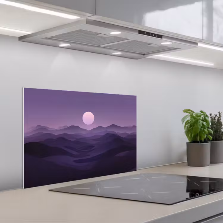 Heuvels - Paars - Mist - Zon keuken achterwand spatscherm klein -3d_schuin